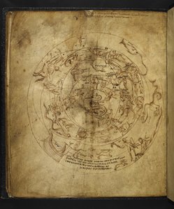 Harley 647 f.21v Kaavio pohjoisesta ja eteläisestä pallonpuoliskosta, Marcus Tullius Ciceron (vellum) teoksesta Aratus. tekijältä French School