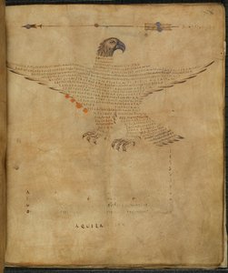 Harley 647, f.7 Kuva tähdistöstä "Aquila the Eagle", "Aratea, otteita Hyginuksen Astronomica in the Constellation Figures" -kuvasta, kirjoittanut Marcus Tullius Cicero (muste ja väri paperille) tekijältä French School