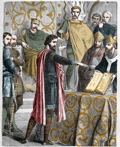 Harold II (1020-1066) kruunasi viimeksi anglosaksisen kuninkaan vuonna 1064, vannoi pyhiä jäänteitä ennen William I Valloittajaa tukeakseen hänen asiansa Englannin valtaistuimella rippineen Edwardin kuollessa. tekijältä French School