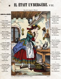Hän oli paimentar. Lapsen syntymän laulu. Kuva Epinalista 1800-luvulta. tekijältä French School