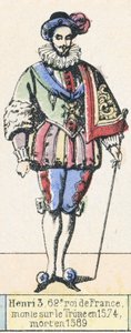 Henri 3, 62. Ranskan kuningas, nousi valtaistuimelle vuonna 1574, kuoli vuonna 1589 (värillinen kaiverrus) tekijältä French School