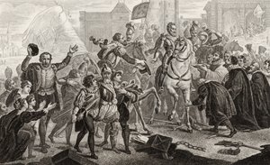 Henri IV (1553-1610) saapuu Pariisiin vuonna 1594 Colartin teoksesta "Histoire de France", julkaistu n. 1840 tekijältä French School