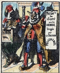 Tri Pulcinellan (Polichinelle) historia. Puukaiverrus Imaging Pellerin - Epinal, sd. 1800-luvun loppu. tekijältä French School