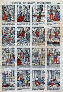 Romeon ja Julian historia William Shakespearen näytelmän jälkeen (1564-1616). Epinaalikuvaus 1800-luvun lopulta. tekijältä French School