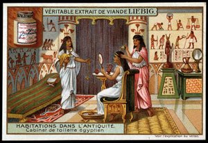 Antiikin kodit: egyptiläinen kylpyhuone - Liebig-mainostarra tekijältä French School