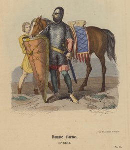 Man-at-Arms, XIIth Century (värillinen kaiverrus) tekijältä French School