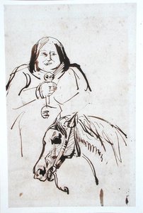Honore de Balzac (1799-1850) ja hänen hevosensa (kynä ja muste paperille) tekijältä French School