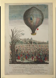 Montgolfier Brothersin ja Francois Pilatre de Rozierin (1754-85) kuumailmapallokoe Lyonissa, 19. tammikuuta 1784 tekijältä French School