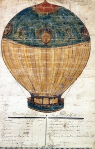 Montgolfier-veljesten kuumailmapallo. Alkuperäinen piirros. 1782 tekijältä French School