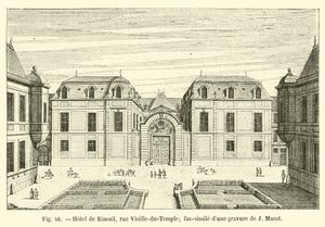 Hotel de Bizeul, rue Vieille-du-Temple; faksimile J Marotin kaiverruksesta tekijältä French School