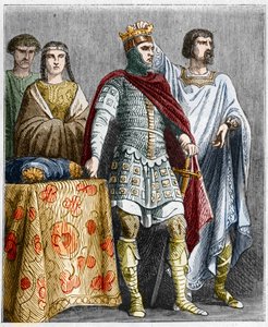 Hugues Suuri (897-956) kruunaa Burgundin Raoulin tai Rodolphen (noin 890-936), Burgundin herttuan ja Ranskan kuninkaan. Kaiverrus Paul Lehugeurin Histoire De France En Centin maalauksiin 1891 tekijältä French School