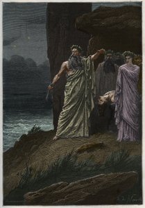 Druidin ihmisuhri Alphonse de Neuvillen jälkeen - Ihmisuhreja uhraavat druidit - kaiverrus kirjasta "" Ranskan historia kerrottiin lapsenlapsilleni"" - kirjoittanut Francois Guizot - 1872-1876 tekijältä French School