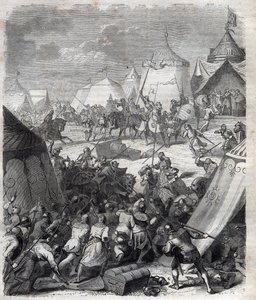 Satavuotinen sota: Poitiersin taistelu (1356). Kaiverrus "" Paavien historiaan (...) Kuningatarkuninkaan ja keisarien rikokset vuosisatojen ajan" Maurice Lachatre tekijältä French School