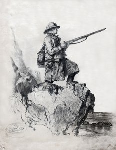 Hunter koiransa kanssa. (piirustus tekijältä French School