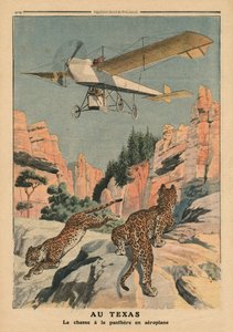 Panttereiden metsästys lentokoneesta Teksasissa, kuvitus Le Petit Journalin kuvaliitteestä 17. joulukuuta 1911.