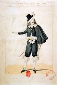 Hurteaux lordi Enrico Ashtonin roolissa Gaetano Donizettin (1797-1848) oopperassa Lucie de Lammermoor (värikaiverrus) tekijältä French School