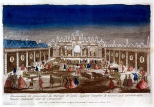 Valaistus juhlistamaan Louis Augusten, ranskalaisen delfiinin (Louis XVI) häitä arkkiherttuatar Marie Antoinetten, keisarin sisaren kanssa - kaiverrus tekijältä French School