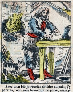 Kuvitus Daniel Defoen kirjaan (De foe) "" Robinson Crusoe"". Epinaalikuvaus 1800-luvun lopulta. tekijältä French School
