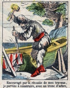 Kuvitus Daniel Defoen kirjaan (De foe) "" Robinson Crusoe"". Epinaalikuvaus 1800-luvun lopulta. tekijältä French School