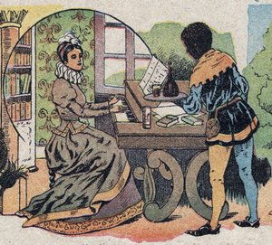 Kuvitus tarinalle "Beauty and the Bete": se oli huomion ympäröimä. Kaiverrus Quinnin kuvista, noin 1890. tekijältä French School