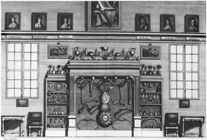 Kuvitus Cabinet de la Bibliotheque Sainte-Genevievestä, pastori Pere Claude Du Molinet (1620-87) 1692 tekijältä French School