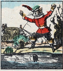 Kuva Charles Perraultin tarinasta "Kissa Botte". Puukaiverrus Imaging Pellerin - Epinal, sd. 1800-luvun loppu. tekijältä French School