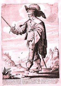 Kuvitus sotilaasta Ludvig XIII:n aikana (1601-43) (kaiverrus) (s/w-kuva) (kuva) tekijältä French School