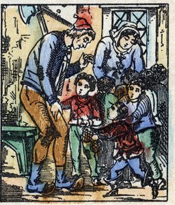 Kuva Charles Perraultin "" Le petit poucet "" -tarinasta. Puukaiverrus Imaging Pellerin - Epinal, sd. 1800-luvun loppu. tekijältä French School