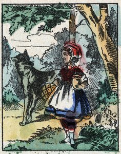 Kuvitus Charles Perraultin tarinasta "Punahilkka". Puukaiverrus Imaging Pellerinistä - Epinal, sd. 1800-luvun loppu. tekijältä French School