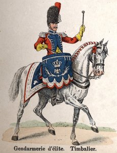 Keisarillinen kaarti Napoleon I: Elite Gendarmerie - Timbalier. Lautas Lienhartin ja Humbertin kirjasta Les Uniforms de l
