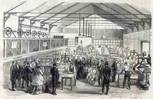Tee vaikutuksen Eugenie ja keisarillinen prinssi vierailevat Banque de Francessa, 23. kesäkuuta 1866 - setelien painaminen - kaiverrus Le MONDE Illustrous DU:ssa 07/07/1866 tekijältä French School
