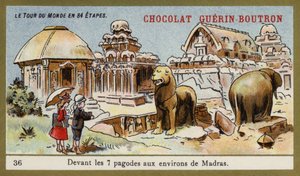 Seitsemän temppelin edessä Madrasin alueella (chromolitho) tekijältä French School