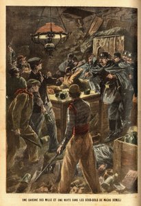 Pariisin Avenue Daumesnilillä poliisi löytää kahden varkaan takaa-ajossa rikollisjoukon piilopaikan yhdestä entisen Mazas demolie -vankilan kellarista, jossa he säilyttävät saaliinsa ja ovat piileskelleet useita kuukausia. Kaiverrus "Le p tekijältä French School