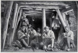 Kaivoksessa: "sytytin", kaivostyöläisten lounas, 1800-luvun loppu tekijältä French School