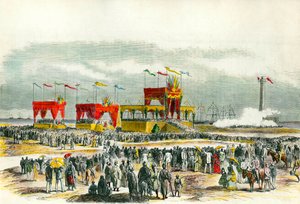 Suezin kanavan vihkiminen Egyptissä vuonna 1869: "Te deum" laulaa Port Saidissa. Kanava luotiin yhdistämään Punainen meri Välimereen. tekijältä French School