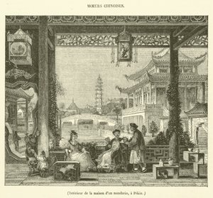Mandariinin talon sisätilat Pekingissä (kaiverrus). tekijältä French School