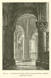 Saint-Germain des Pres -kirkon sisätilat, kuoroa ympäröivät kappelit tekijältä French School
