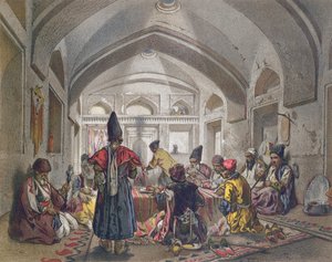 Karavanserain sisäpuoli Persiassa, 1800-luvun puoliväli tekijältä French School