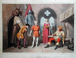 Vosgesissa sijaitsevan linnan sisustus 1300-luvulla (väri litho) tekijältä French School