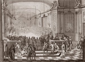 Sisäkuva Jacobins Hallista Nantesissa Bretagnen yhdysvaltojen hallinnan aikana vuonna 1764. tekijältä French School