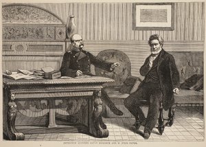 Kreivi Bismarckin ja M. Jules Favren haastattelu, syyskuu 1870, kuva Cassellsista Ranskan ja Saksan välisen sodan historia, 1870-1871 tekijältä French School