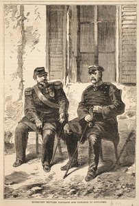 Napoleonin ja Bismarckin haastattelu Doncherryssä, kuva Cassellsista Ranskan ja Saksan välisen sodan historia, 1870-1871 tekijältä French School