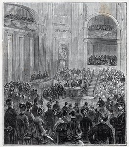 Jacques Babinet (1794 - 1872), ranskalainen fyysikko ja tähtitieteilijä viiden Akatemian juhlallisessa kokouksessa vuonna 1840 - Kaiverrus Alexis Clercin kirjaan "Kaikkien ulottuville tuodut tieteet - fysiikka ja kemia" - 1800-luvun loppu. Yksityinen kokoe tekijältä French School