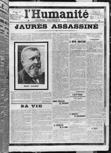 Jaures murhattu, LHumanite, 1. elokuuta 1914 (valokuva) tekijältä French School
