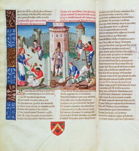 Kateus rakentaa linnoituksen Roman de la Rosesta (guassi pergamentille) tekijältä French School