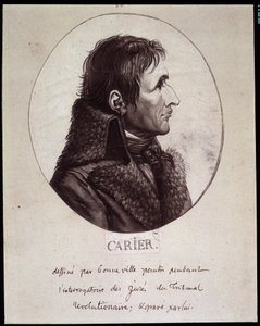 Jean Baptiste Carrier (1756-1794), piirtää Gouneville vallankumouksellisen tuomioistuimen projures-kuulustelun aikana tekijältä French School