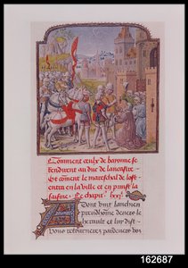 Bayonnen asukkaat ottivat vastaan John of Gauntin kaupungin porteilla, Froissarts Chroniclesta, 1400-luvun loppu tekijältä French School