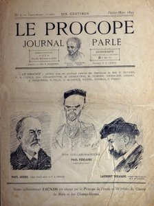 Journal du Proope, pariisilainen kahvila, helmikuu 1895: muotokuvia ranskalaisista runoilijoista Paul Verlainesta, Paul Arenesta ja Laurent Tailhadesta. tekijältä French School