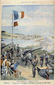 Tasavallan presidentin matka Tunisiaan: Bizerteen, ammunta mereen El-Enchin patterista herra Loubetin läsnä ollessa - "" Le Peute Parisien""" 3.5.1903 tekijältä French School