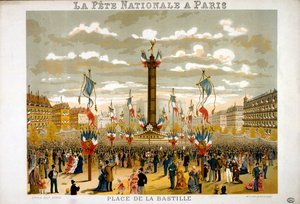 Ranskan presidentti Jules Grevy (1807-1891) osallistuu 14. heinäkuuta 1880 Bastilian päivän juhlallisuuksiin Pariisissa. tekijältä French School